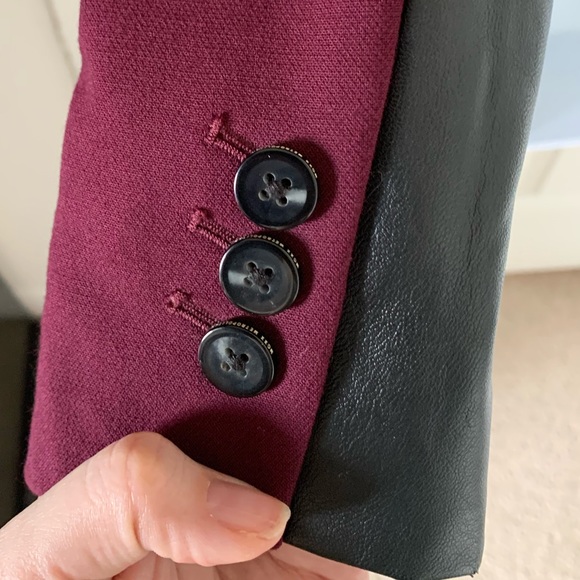 Burgundy Mexx Metropolitan Blazer Jacket with Black Faux Leather Details - Picture 5 of 16